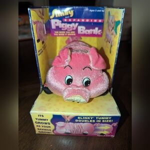 Vintage Slinky Expanding Stretching Pink Piggy Coin Bank 2001 Plush - Brand New
